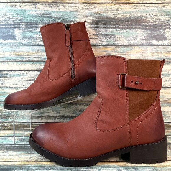 Earth Ankle Boot Womens 11M Brown Leather Zip Block Heel Casual Burnished Toe - Picture 2 of 12
